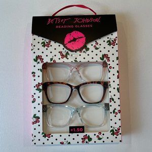 Betsey Johnson +1.50 Reading Glasses Blue Tortoise Pink